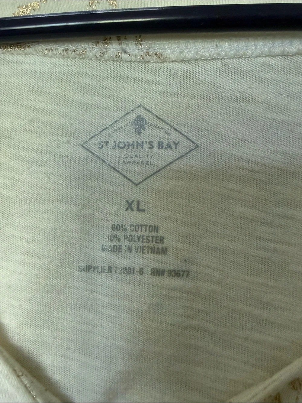 St. John's Bay Women's Cream Long-Sleeve Metallic Swirl Top